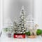 6 Pack: Pre-Lit Flocked Artificial Christmas Tree Set in Red Box Planter, Warm White LED Lights